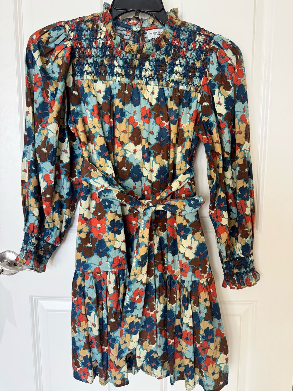 Olivia James Smocked Yoke Long-Sleeve Floral Mini Dress - XS